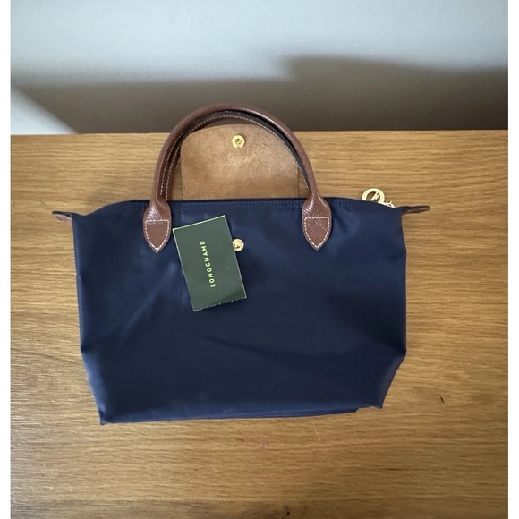 Longchamp Le Pliage Nylon Leather Xtra Small Shoulder Tote Bag Navy Blue EUC - Picture 6 of 12